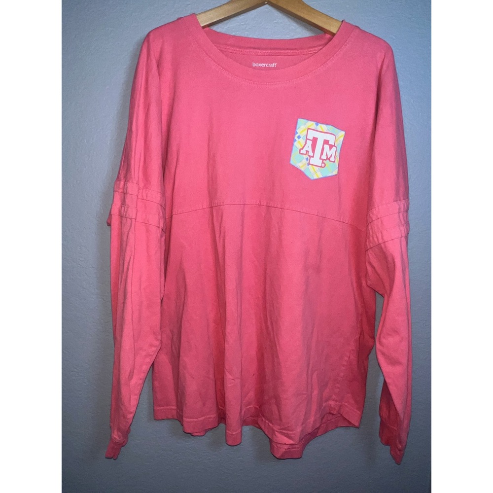 Texas A&M Aggies Spirit Jersey Pink Unisex XL Long Sleeve Plaid Logo Boxercraft